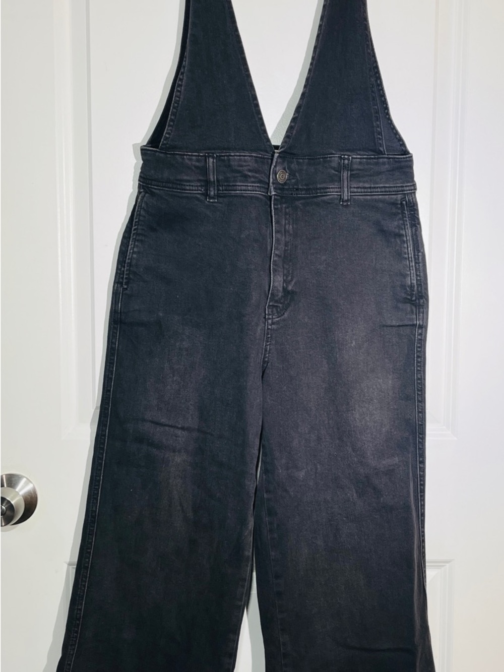 Free People Washed Black Wide-Leg Denim Overalls